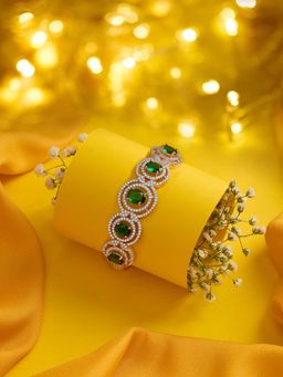 Zaveri Pearls - Green Stones Cubic Zirconia Contemporary Brass Bracelet
