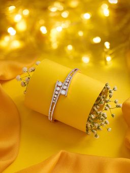 Zaveri Pearls - Rose Gold Plated Stylish Cubic Zirconia Brass Bracelet