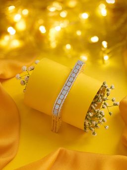 Zaveri Pearls - Rose Gold Plated Dazzling Cubic Zirconia Brass Square Kada Style Bracelet