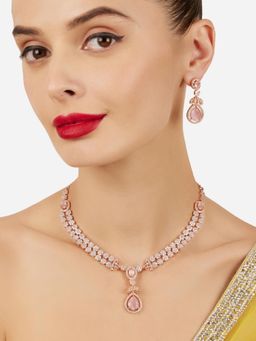 Zaveri Pearls - Pink Stones Cubic Zirconia Stones Studded Jewellery Set