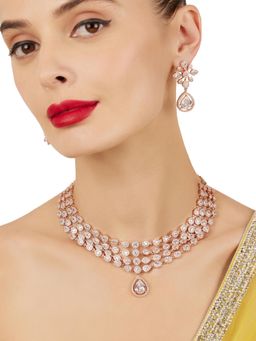 Zaveri Pearls - Rose Gold Plated Cubic Zirconia Layered Brass Jewellery Set
