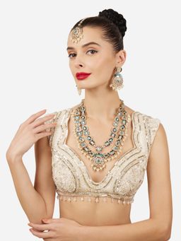 Zaveri Pearls - Peacock Teal Stones Studded Pearls Jewellery Set