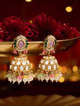 Zaveri Pearls - Multi-Color Stones Beads Traditional Kundan Jhumka Earrings