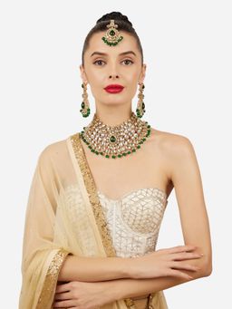 Zaveri Pearls - Green Beads Stones and Kundan Bridal Jewellery Set