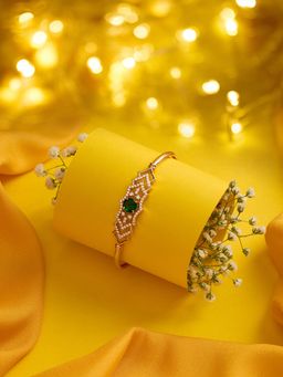 Zaveri Pearls - Green Dazzling Cubic Zirconia Kada Style Bracelet