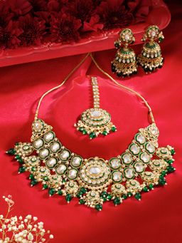 Zaveri Pearls - Green Meenakari Stones and Pearls Jewellery Set