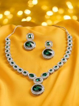 Zaveri Pearls - Green Stones Diamonds Necklace and Earrings Set