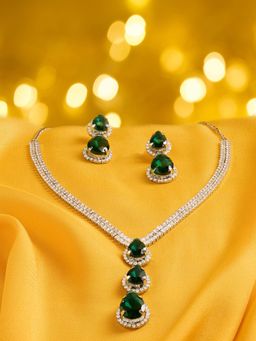 Zaveri Pearls - Green Stones Diamonds Necklace and Earrings Set