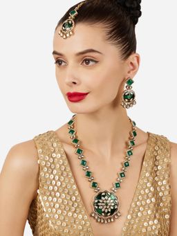 Zaveri Pearls - Green Meenakari Kundan Stones Jewellery Set