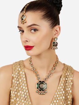 Zaveri Pearls - Green Meenakari Kundan Stones Traditional Jewellery Set