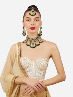 Zaveri Pearls - Green Stones Beads Drop Bridal Jewellery Set