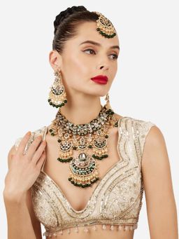 Zaveri Pearls - Green Kundan-Stones Pearl Bridal Jewellery Set