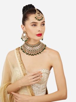 Zaveri Pearls - Green Kundan Stones-Beads Bridal Jewellery Set