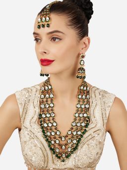 Zaveri Pearls - Green and Pink Stone and Beads Layered Bridal Jewellery Set