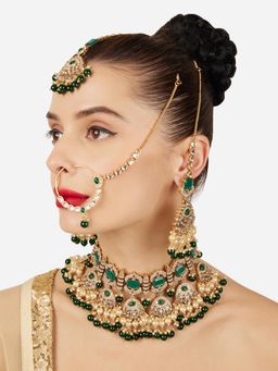 Zaveri Pearls - Green Stones and Pearl Bridal Jewellery Set