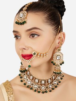 Zaveri Pearls - Traditional Green Beads and Stones Studded Bridal Jewellery Set