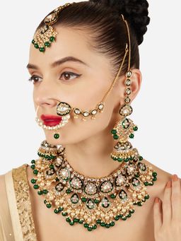Zaveri Pearls - Traditional Green Kundan and Pearl Bridal Jewellery Set