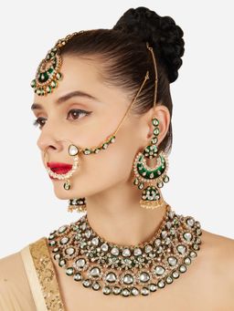 Zaveri Pearls - Traditional Green Kundan and Pearl Bridal Jewellery Set