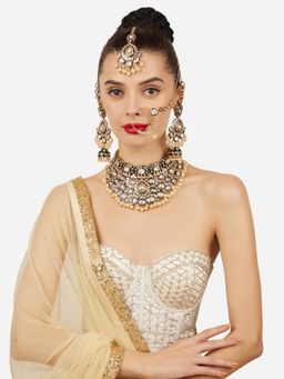 Zaveri Pearls - Traditional Green Kundan and Pearl Royal Bridal Jewellery Set