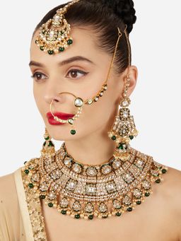 Zaveri Pearls - Traditional Jadau Green Kundan and Pearl Bridal Jewellery Set