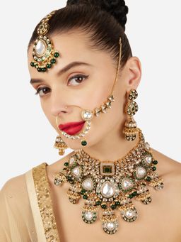 Zaveri Pearls - Traditional Green Royal Kundan and Pearl Bridal Jewellery Set