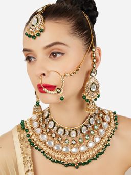 Zaveri Pearls - Traditional Green Stones and Pearl Bridal Jewellery Set