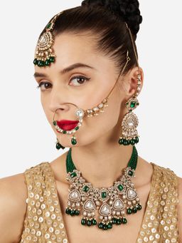 Zaveri Pearls - Traditional Green Antique Stone Studded Bridal Jewellery Set