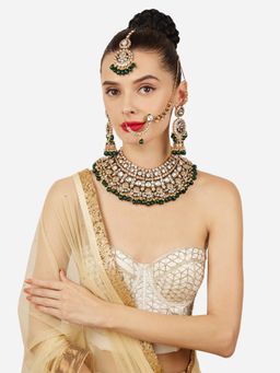 Zaveri Pearls - Traditional Green Royal Kundan and Beads Bridal Jewellery Set