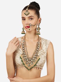 Zaveri Pearls - Traditional Green Enamel Kundan and Stone Studded Bridal Jewellery Set