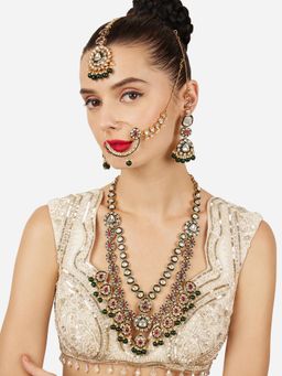 Zaveri Pearls - Traditional Green and Pink Kundan and Beads Bridal Jewellery Set