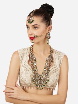 Zaveri Pearls - Traditional Green and Pink Kundan and Beads Bridal Jewellery Set