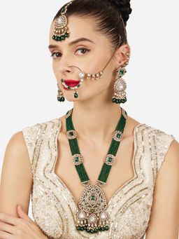 Zaveri Pearls - Green Antique Stone Studded and Beads Bridal Jewellery Set