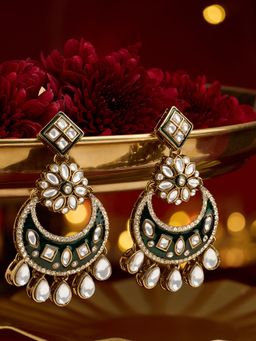 Zaveri Pearls - Green Kundan and Stone Studded Chandbali Earrings