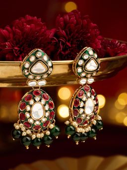 Zaveri Pearls - Traditional Green and Pink Kundan Dangler Earrings