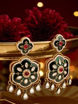 Zaveri Pearls - Green and Pink Meenakari-Stones Traditional Dangler Earrings