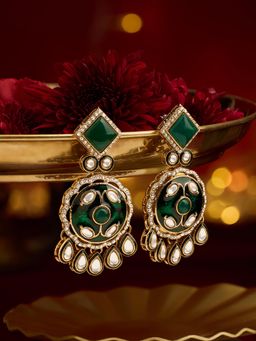 Zaveri Pearls - Traditional Green Diamonds Dangler Earrings