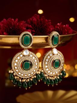 Zaveri Pearls - Green Stones and Beads Dangler Earrings