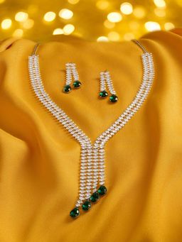 Zaveri Pearls - Green Dazzling Stones Studded Jewellery Set