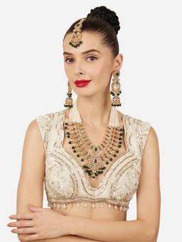 Zaveri Pearls - Green Multistrand Kundan and Stone Studded Bridal Jewellery Set