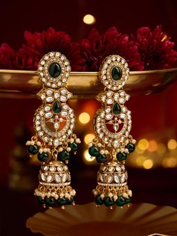 Zaveri Pearls - Green Kundan and Stone Jhumka Earrings