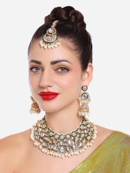 Zaveri Pearls - Traditional Green Enamel Kundan Bridal Jewellery Set