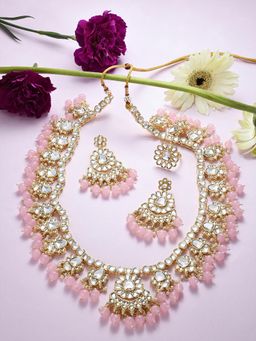 Zaveri Pearls - Pink Kundan-Beads Ethnic Long Bridal Jewellery Set
