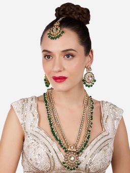 Zaveri Pearls - Green Kundan and Beads Bridal Jewellery Set