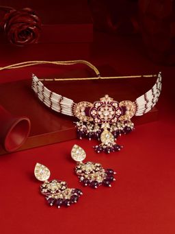Zaveri Pearls - Wine Meenakari Multistrand Choker Jewellery Set