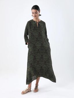 RAREISM - Women Avika Green Relaxed Fit Midi Printed Dress