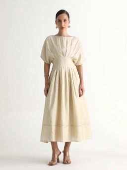 RAREISM - Women Avimi Off White Fit And Flare Midi Plain Dress