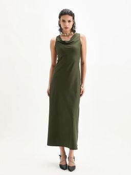 RAREISM - Women Jenket Olive Fit And Flare Midi Plain Dress