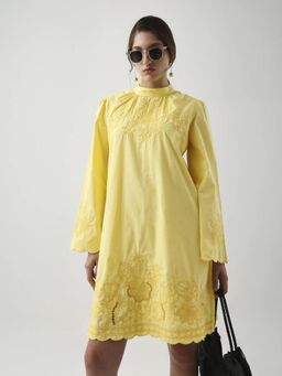RAREISM - Women Jenmin Yellow A-Line Mini Plain Dress