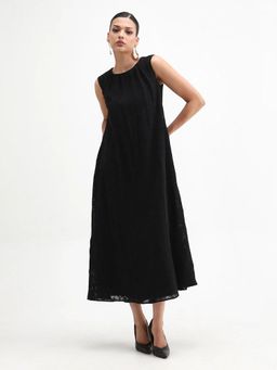 RAREISM - Women Juten Black Nylon Blend Flared Midi Plain Dress