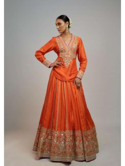 Gopi Vaid - Golconda Zeel Orange Top with Skirt